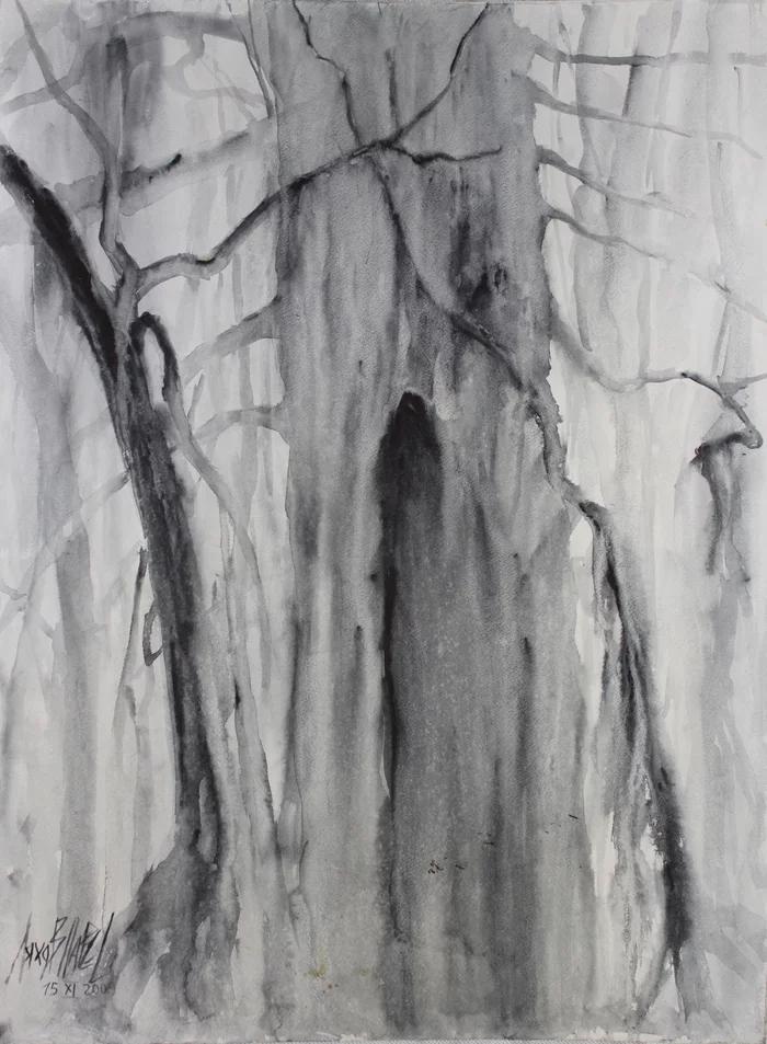 Forest - My, Grisaille, Watercolor, Painting, Plein air, Landscape