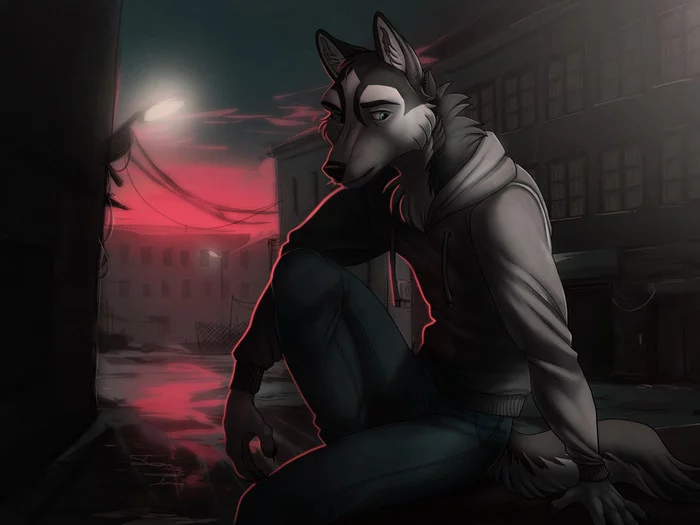 Red Skies Above Me - Furry, Anthro, Art, Furry wolf, Ariadog