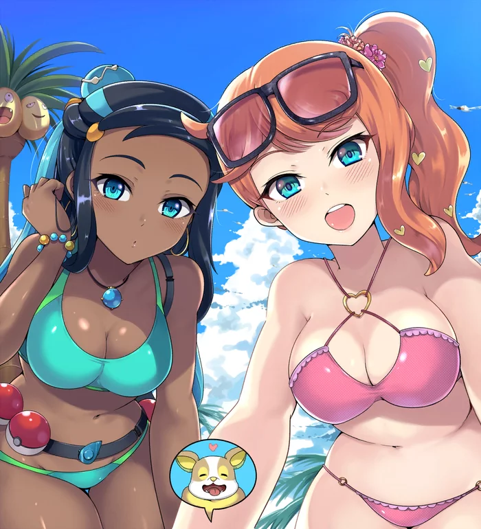 On the beach - NSFW, Pokemon sword and shield, Nessa, Sonia, Anime art, Anime, Pokemon, Games, Swimsuit