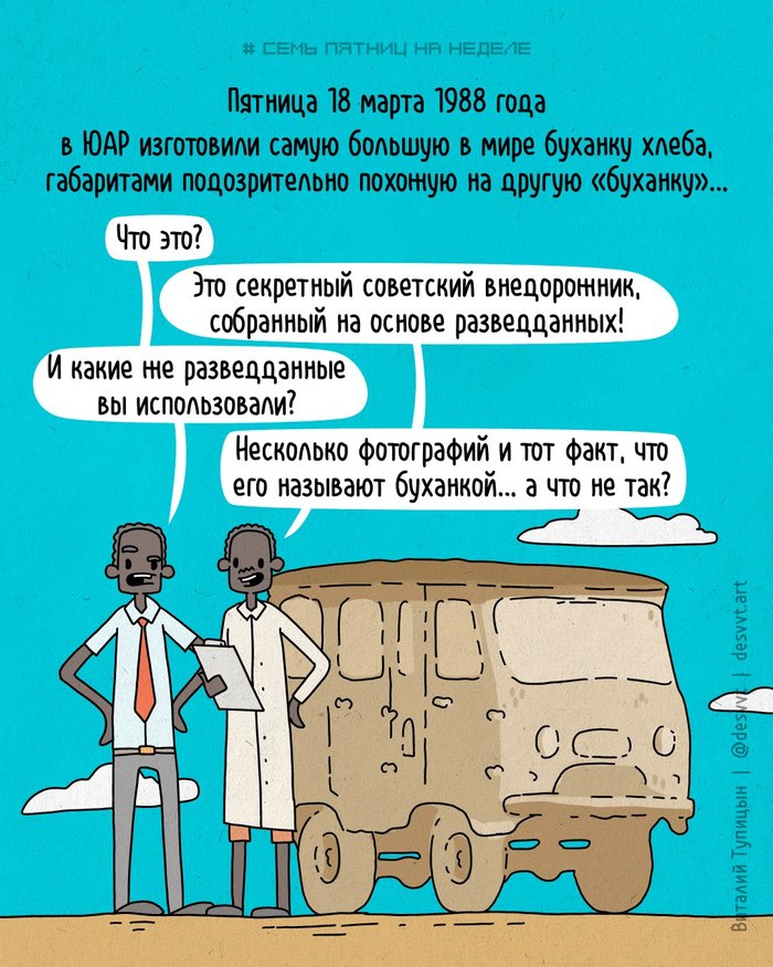 Проект Семь пятниц на неделе #39. в пятницу 18 марта 1988 в ЮАР установили рекорд по размеру буханки хлеба...