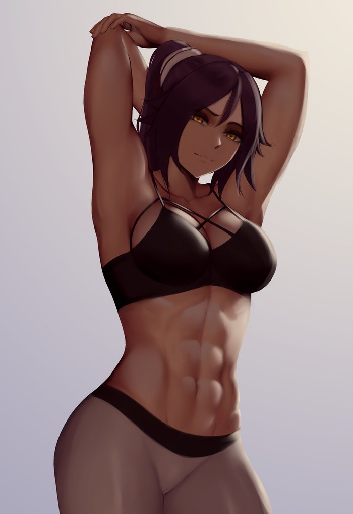 Yoruichi - NSFW, Крепкая девушка, Арт, Muscleart, Shihouin Yoruichi, Bleach, Аниме, Anime Art, Девушки, Грудь