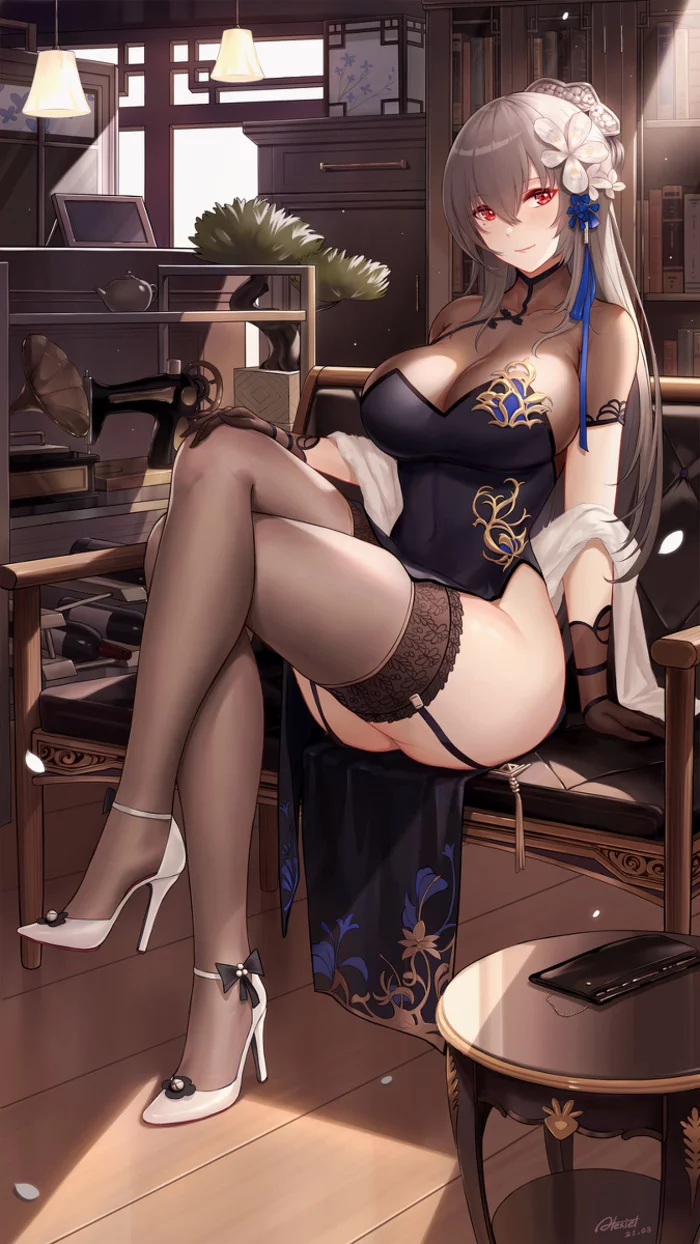 Saint Louis - NSFW, Anime, Art, Anime art, Azur lane, Games, St louis, Girls, Humanization, Stockings, Hips, Booty, Erotic