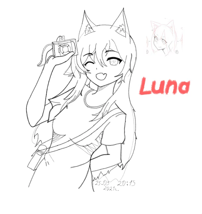 Moon again! - Sketch, Fox, My, Anime, Neko, Drawing, Drawing on a tablet, Ears
