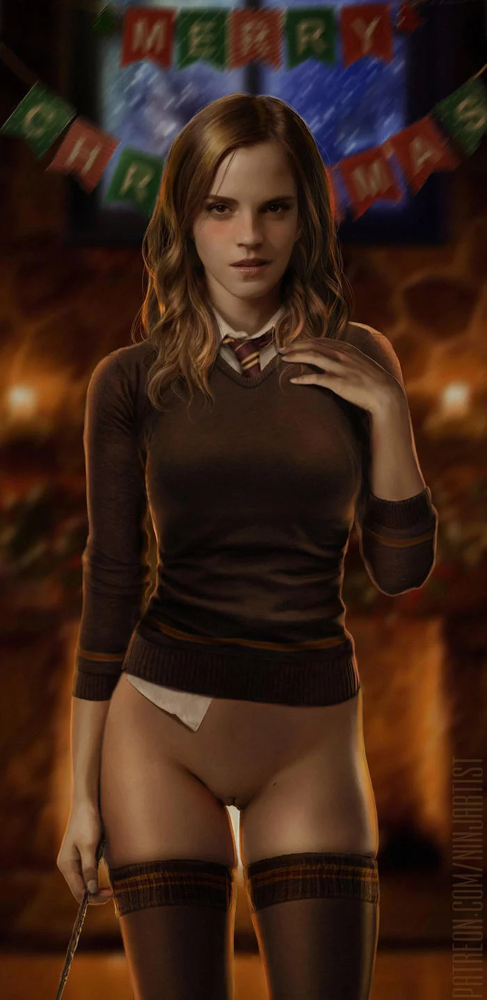 Hermione (uncensored) - NSFW, Art, Harry Potter, Hermione, Emma Watson, Girls, Erotic, Hand-drawn erotica, Stockings, Boobs, Naked, Pubes, Without underwear, Hogwarts, Ninjart1st, AyyaSAP, Viiperart, Longpost, Labia, Clitoris