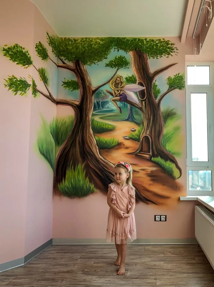 Fairy-tale painting for a children's room - My, Wall painting, Children, Airbrushing, Fairy world, Drawing process, Artist, Art, Design, , Interior Design, Video, Longpost
