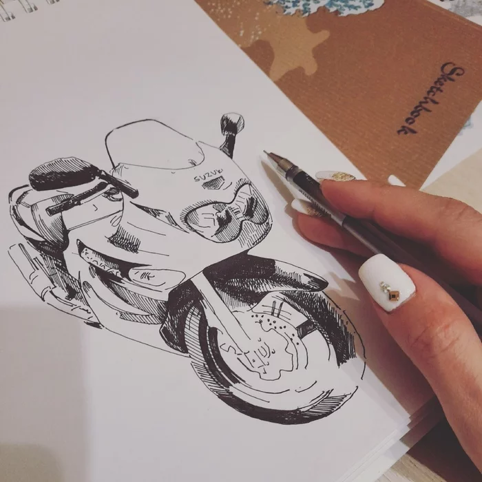 Thoughts of a girl on a motorcycle - My, Motorcycles, Moto, Motorcyclists, Girls, Drawing, Thoughts