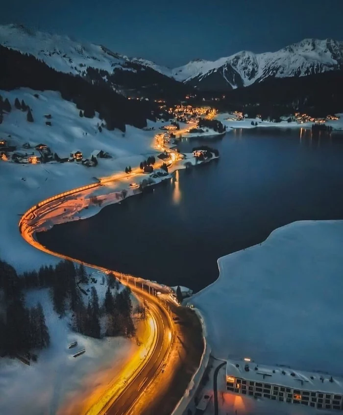 Davos, Switzerland - The photo, Switzerland, Europe, Davos, The mountains, Night, beauty, Nature