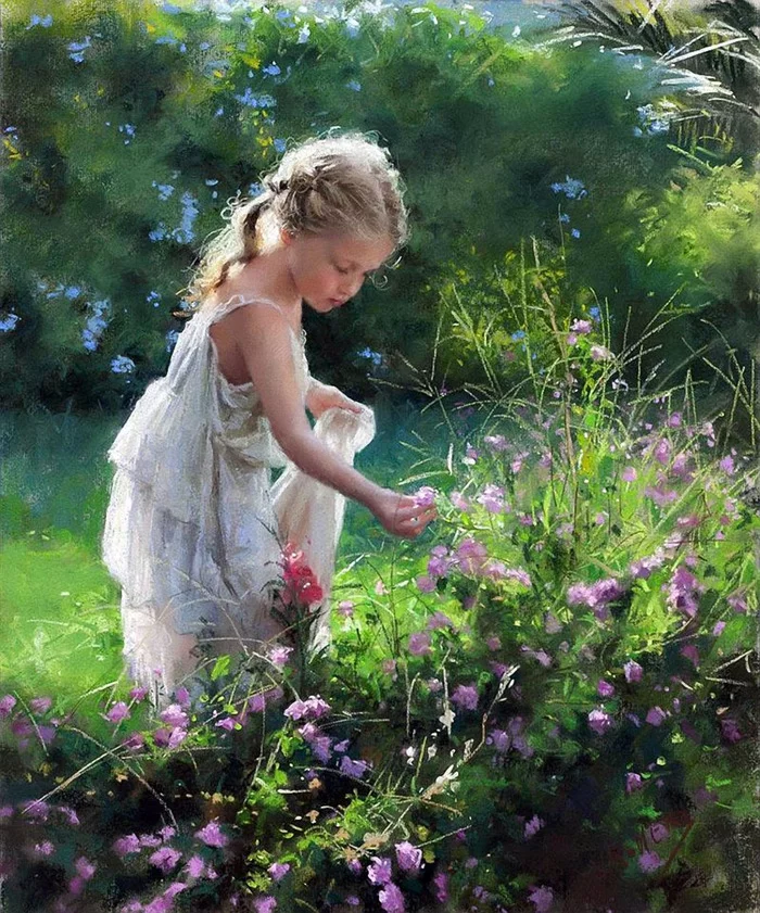 In the garden - Painting, Artist, Art, Painting, Drawing, Children, Girl, 