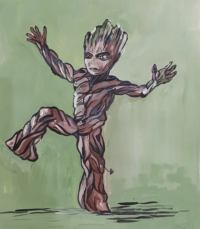 Baby Groot. - My, Groot, Guardians of the Galaxy, Drawing, Painting, Art, Video