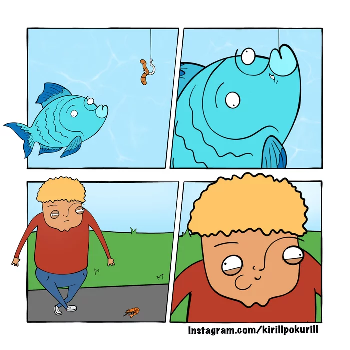 Why do fish eat worms? - My, Web comic, Comics, Absurd, Humor, Painting, Art, Worm, A fish