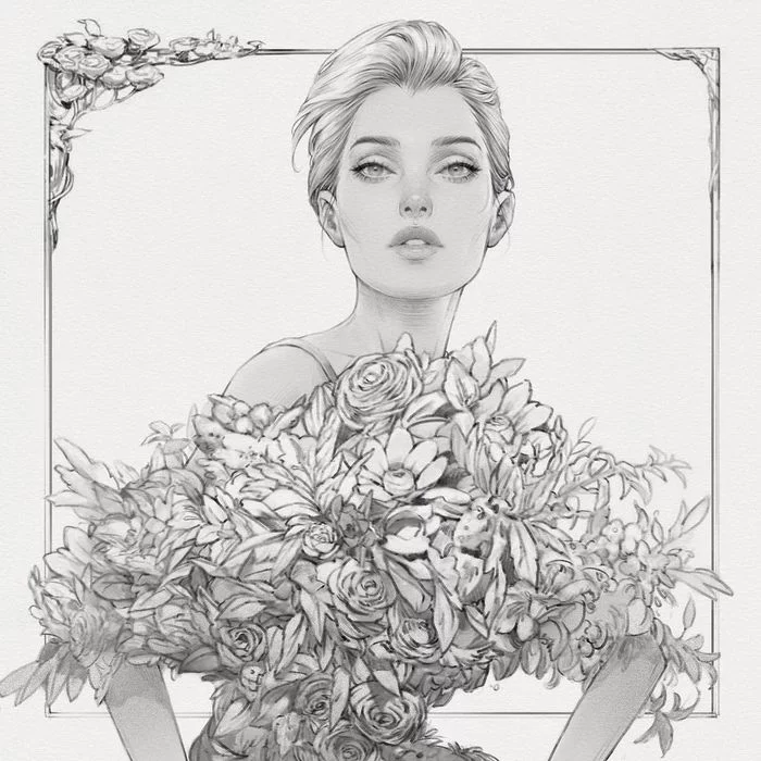 Flower Lady - Drawing, Flowers, Girls, Alex Tang, Art