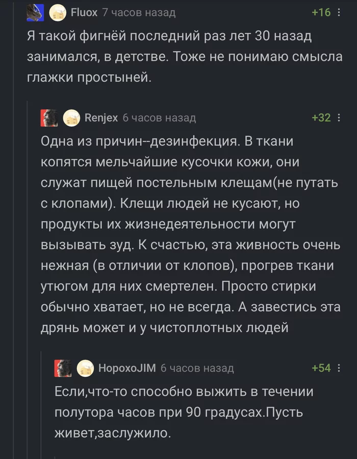 Про глажку простыней - Комментарии, Юмор, Постельное бельё, Комментарии на Пикабу, Гигиена, Скриншот