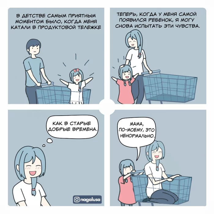 Good old times - Comics, Grocery trolley, Parents and children, Humor, Translation