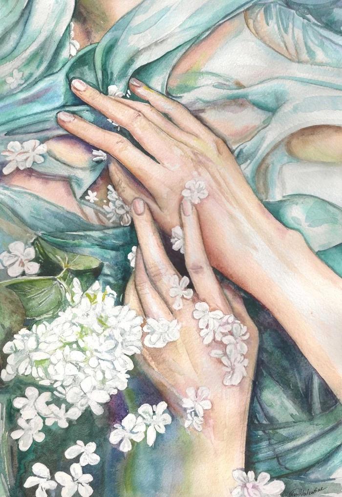 Spring tenderness - My, Watercolor, Arms, Flowers, Drawing, Painting