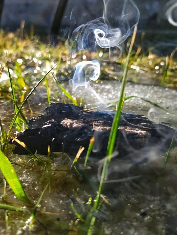 Hot coal, smoky rings - My, Smoke, Light, Spring, The photo