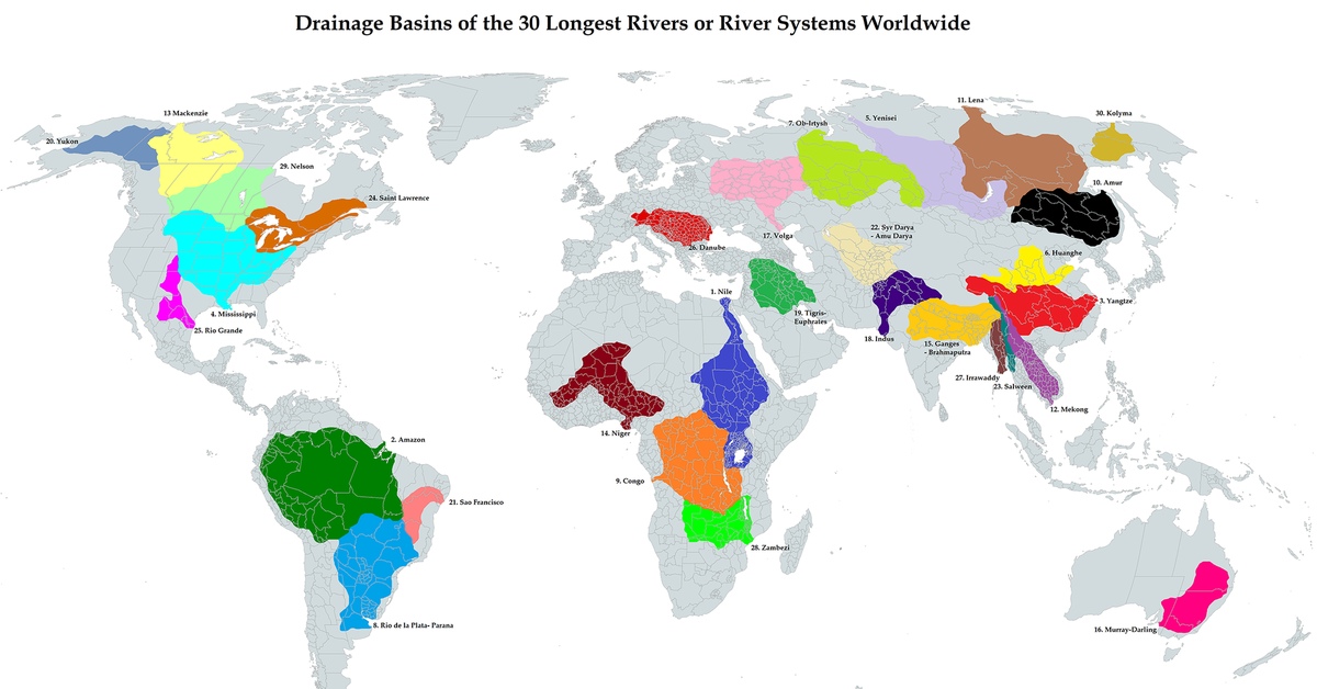 Бассейна крупнейшей реки. Водосборные бассейны мира. Бассейны крупнейших рек в мире. Водосборные бассейны крупных рек мира карта. Карта речных бассейнов мира.