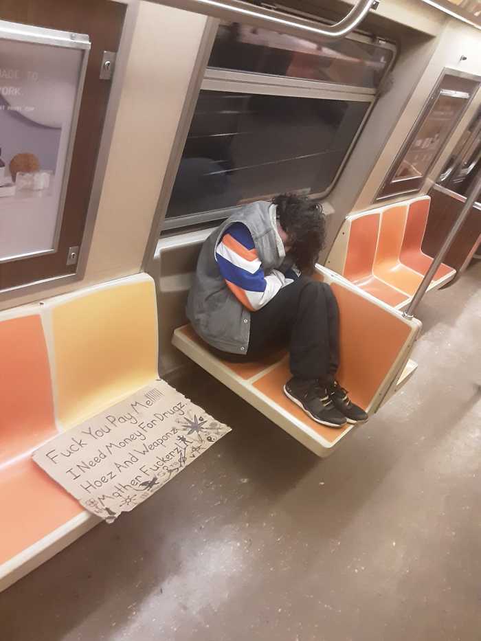 Homeless man on the New York subway - My, New York, Metro, Mat