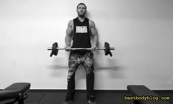 WE PULL BICEPS PURELY | LIFTING THE BAR STANDING AT A WALL - My, Biceps, Body-building, Barbell, Exercises, Muscle, Workout, Gym, Weight gain, Video, Longpost