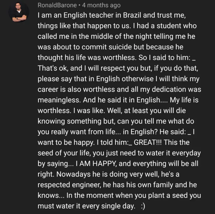 The teacher has something to teach besides his subject - English language, Teacher, Saving life, Youtube