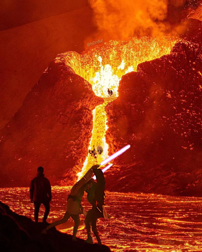 Reply to the post “Volcano in Iceland” - The photo, Volcano, Nature, beauty of nature, Iceland, beauty, Fagradalsfjall volcano, Photoshop, Reply to post, Star Wars, Terminator 2: Judgment Day, Lord of the Rings