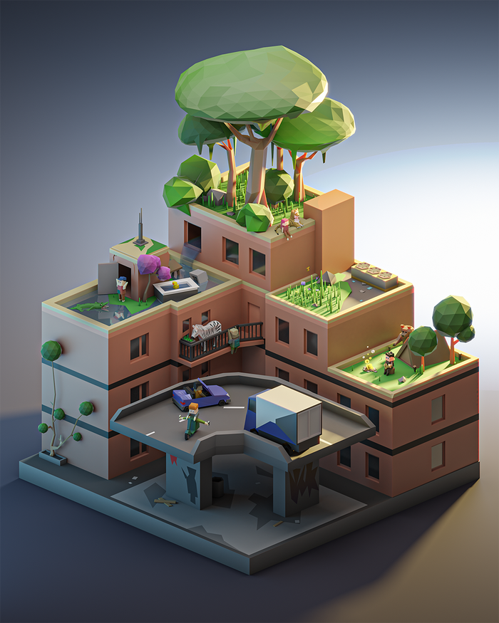 Green City.    "" Low poly, Blender, 3D, ,  , 