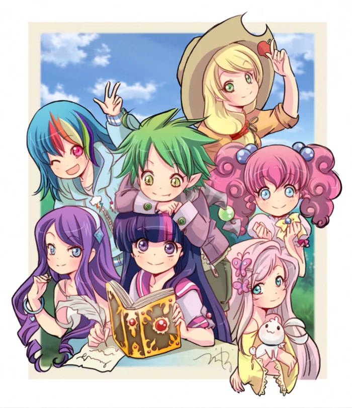 Anime style - My little pony, Mane 6, Spike, Anime, Anime art, Humanization