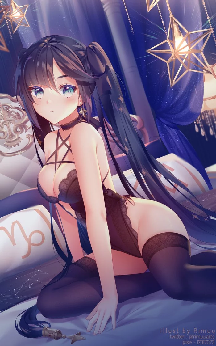 Mona - NSFW, Genshin impact, Mona (genshin impact), Underwear, Anime art, Anime, Stockings, Boobs, Longpost