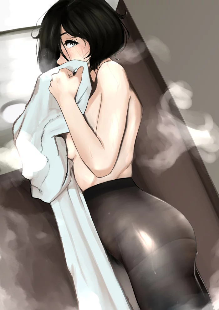 Wet - NSFW, Арт, Anime Art, Original Character, Эротика, Девушки, Колготки, Попа, Грудь, Мокрые