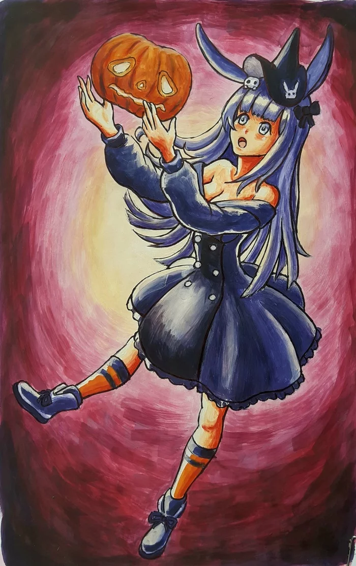 Rope with pumpkin - My, Arknights, Anime art, Anime, Pumpkin, Gouache, rope