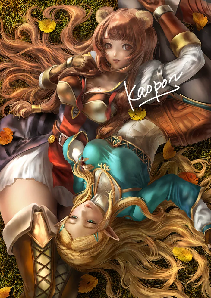 Рафталия и Зельда - Raphtalia, The Legend of Zelda, Tate no Yuusha no Nariagari, Princess Zelda, Anime Art, Аниме, Кроссовер, Игры, Animal Ears