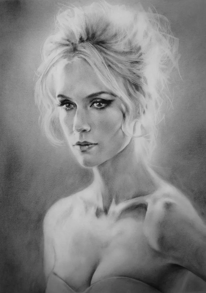Continuation of the post “Women's portraits with a dry brush.” - My, Dry brush, Portrait, Portrait by photo, Painting, Girls, Black and white, Retro, Longpost, Reply to post
