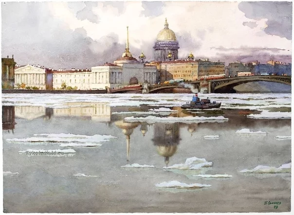 Semyonov Boris Alexandrovich Ice drift on the Neva 1979 - My, Painting, Semenov, Saint Petersburg, Neva