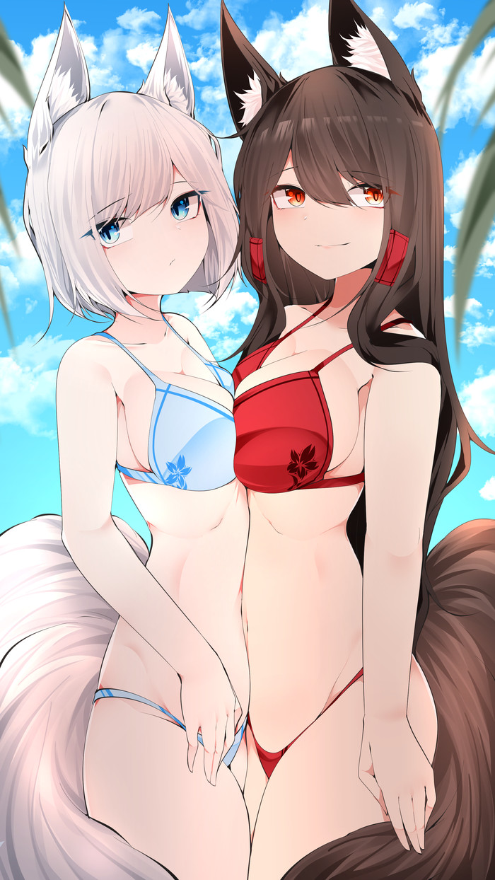 Akagi & Kaga , Anime Art, Azur Lane, Akagi, Kaga, Animal Ears, , ,  , 
