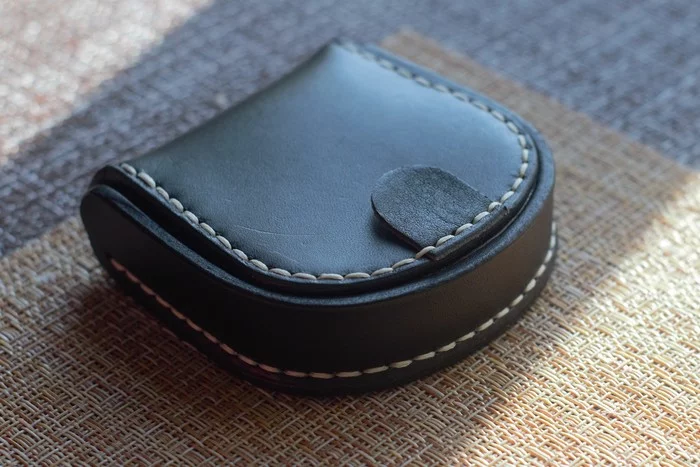 White on black. Leather coin box - My, Leather, Needlework without process, With your own hands, Coinbox, Longpost