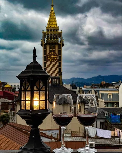 Evening in Batumi - Georgia, Batumi, Red wine, Evening, Lamp, The photo