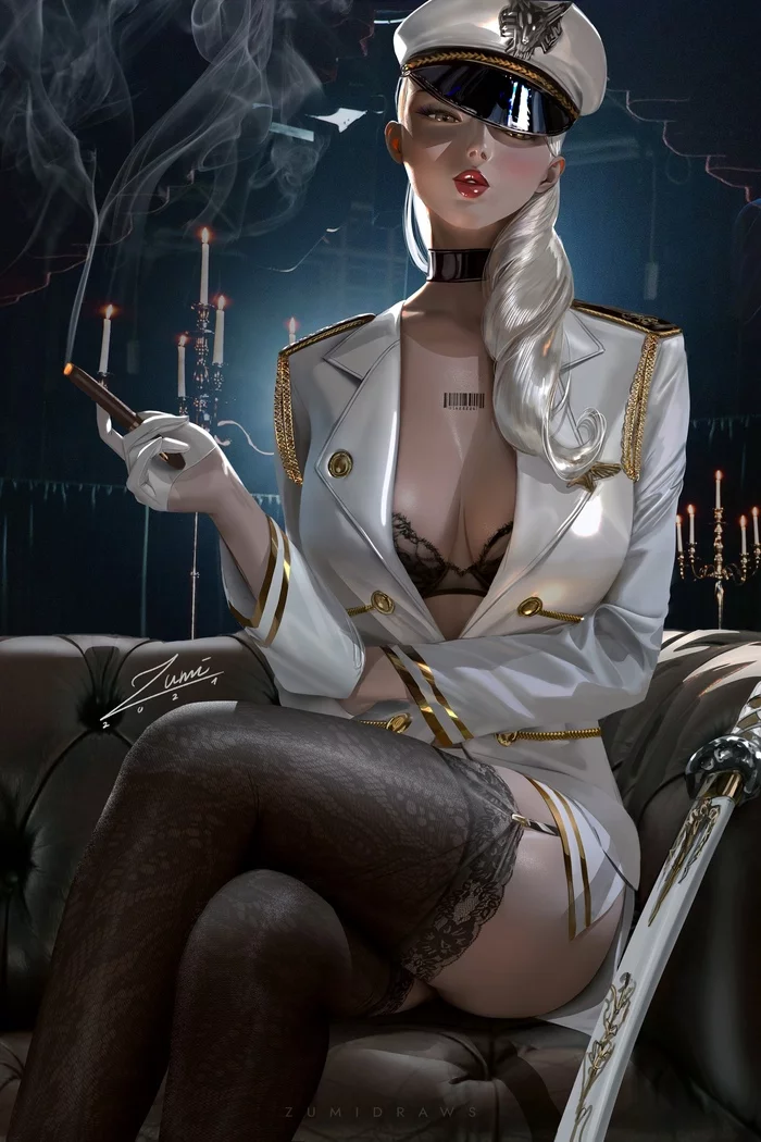 White - NSFW, Art, Girls, Erotic, Original character, Zumidraws, Underwear, Boobs, Stockings, Smoking, Longpost