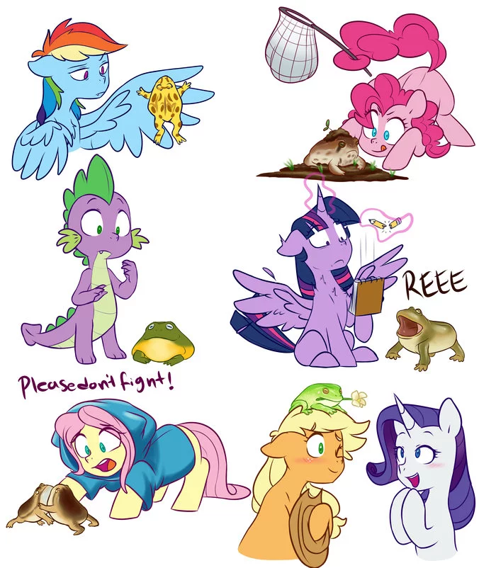 Ponies and frogs - My little pony, PonyArt, Mane 6, Spike, Doodle-Mark