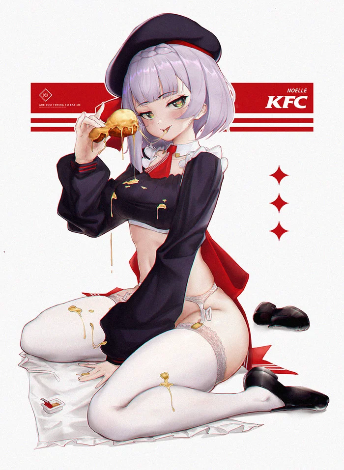 Noelle - NSFW, Genshin Impact, Noelle (Genshin Impact), Аниме, Anime Art, Игры, Арт, Девушки, Чулки, KFC, Куриные ножки