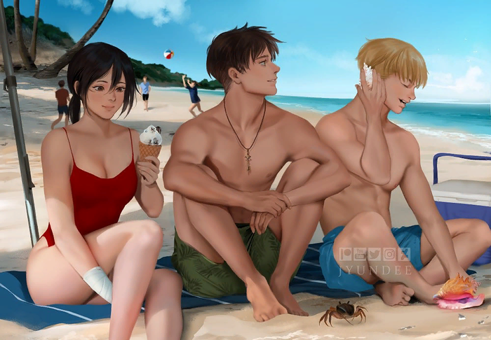   Attack on Titan, Armin Arlert, Eren Yeager, Mikasa Ackerman, Anime Art, , , Jyundee