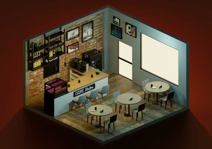 Cafe Bistro Blender, 3D, 