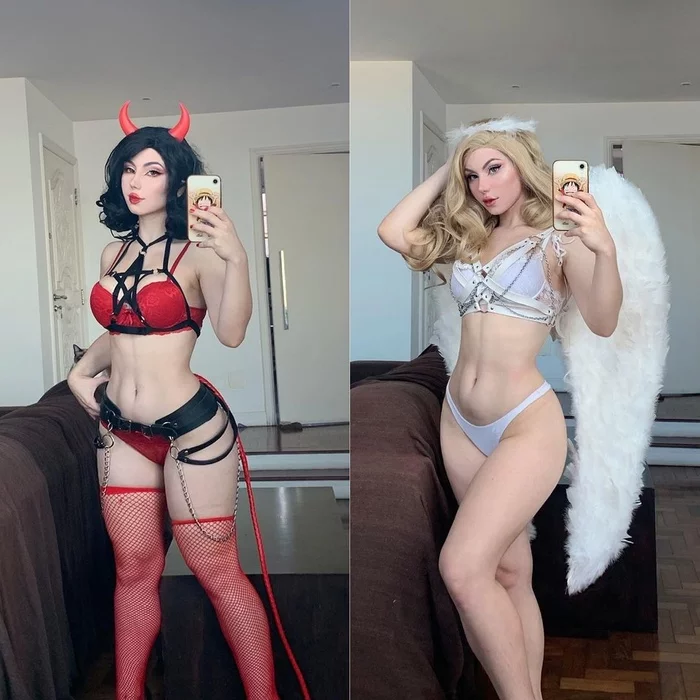 Which is better, with wings or with horns? - NSFW, Girls, Erotic, Underwear, Angel, Devil