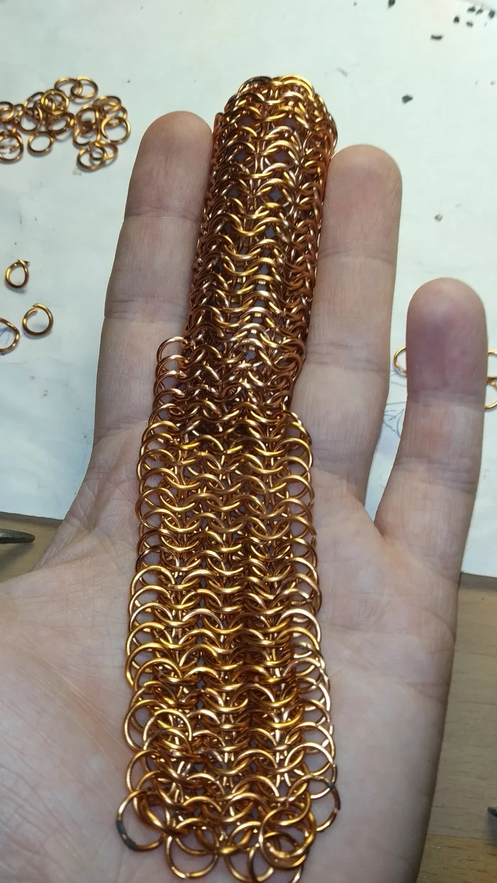 Chainmail glove ver 2.0 - My, Needlework with process, Copper, Gloves, Chain mail, Longpost