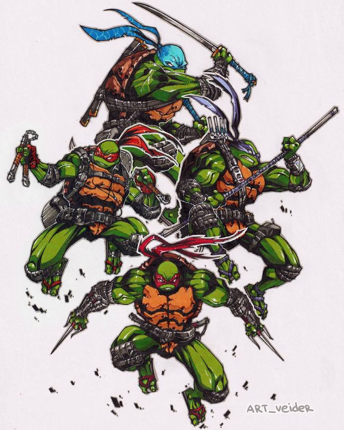 Teenage mutant ninja turtles - Art, Teenage Mutant Ninja Turtles, , , , , , Longpost, Art-Veider, Rafael TMNT, Leonardo TMNT, Donatello TMNT, Michelangelo TMNT