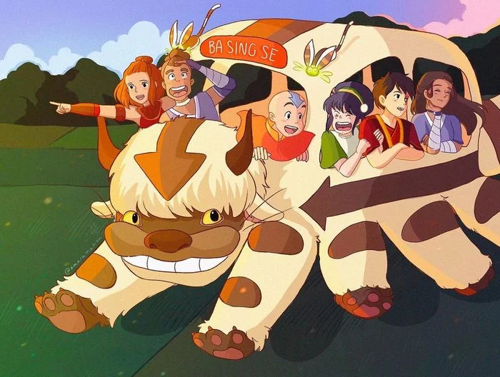 Let's go to Ba Sing Se! - Art, Fan art, Crossover, Avatar: The Legend of Aang, My neighbor Totoro, Appa, Catbus, Suyuki, , Sokka, Aang, Toph Beifong, Zuko, Qatar, Momo, Cartoons