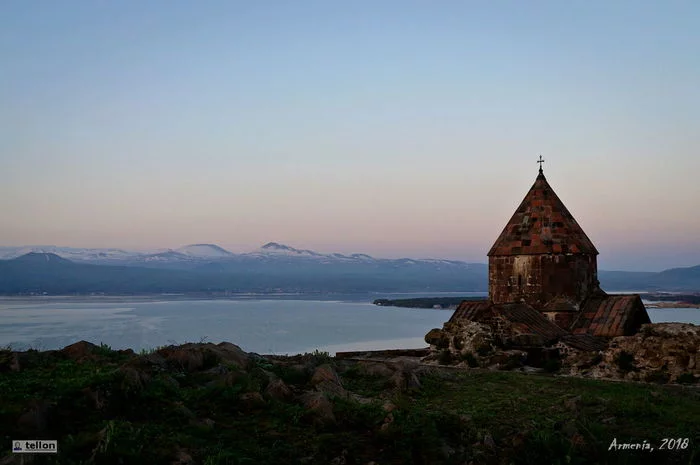 Dawn over Lake Sevan - My, Armenia, The mountains, Lake, Church, dawn, Sevan, Travels, The photo, Longpost