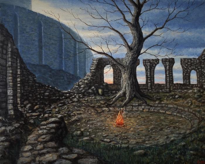 Firelink Shrine - Dark souls, , , Computer games, Art, Painting, Bonfire Lit