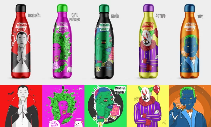 Monster Energy, what kind of meme monster are you?) - My, Design, Memes, Monster, Medusa Gorgon, Clown, Dracula, Zombie, Frankenstein, Longpost