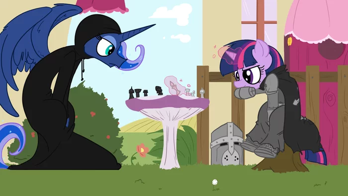 Reply to the post “The sun is high, at its zenith, and I, Twilight Sparkle, am playing chess with death.” - My little pony, Princess luna, Twilight sparkle, Crossover, Seventh Seal, Movies, Chess, Reaper, Elslowmo, Reply to post