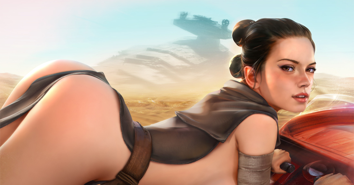 Ray - NSFW, Art, Drawing, Star Wars, Ray, Daisy Ridley, Girls, Erotic, Hand-drawn erotica, , Boobs, Booty, Without underwear, Doggy style, On the knees, Demonlorddante, Rey