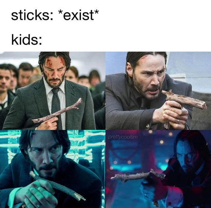 Perfect for nettles - John Wick, Childhood, Nettle, Children, Stick, Keanu Reeves, Picture with text